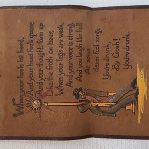 Vintage leather tie hanger advertising piece, conversation piece, bar display